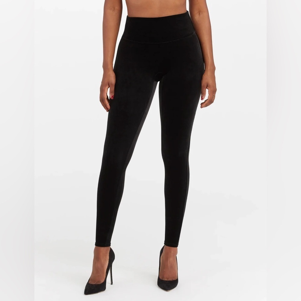 Spanx Black Velvet Pull On‎ Leggings High Rise Compression